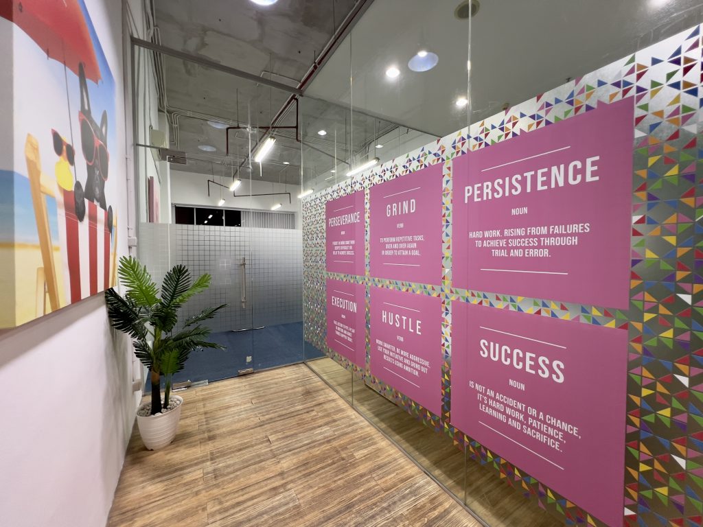 An aesthetic hallway that displays the core values of LetsMoveIndonesia